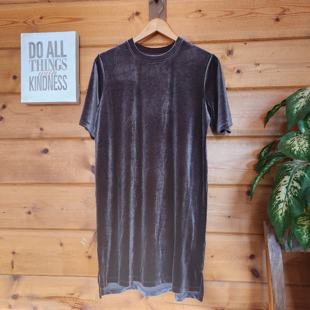 Mud Pie Bennett Gray‎ Velvet Short Sleeve Tshirt Knee Length Dress Soft Sz Small